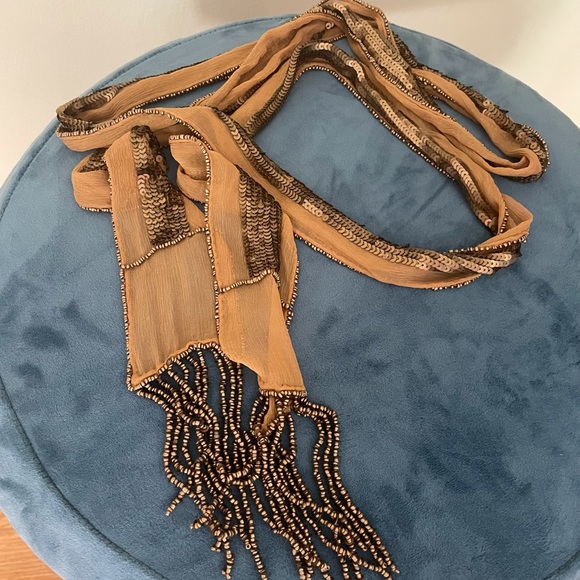 Silky chiffon beaded belt with fringes- NWOT - Picture 3 of 8